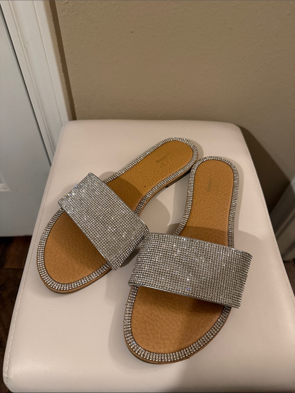Glaze Silver Rhinestone Slide Sandals for Women